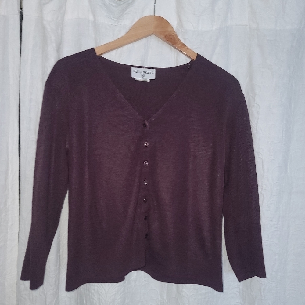 Kathy Ireland Wine 3/4 Sleeve Cardigan Sweater size large